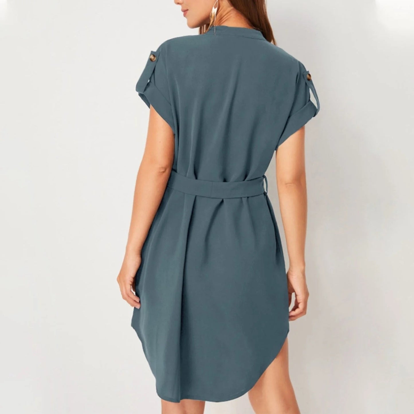 Women
V-neck Short Sleeve Dress With Belt Summe