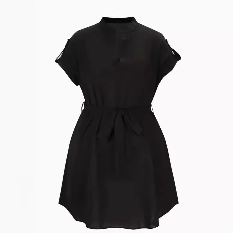 V-neck Short Sleeve Dress Women
V-neck Short Sleeve Dress With Belt Summe