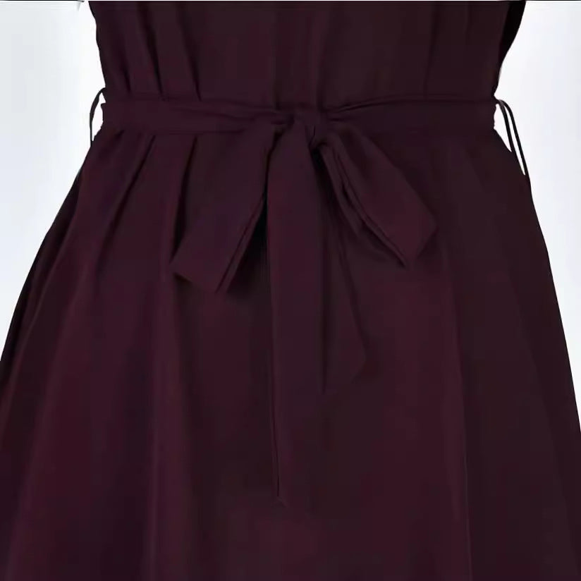 Women
V-neck Short Sleeve Dress With Belt Summe
