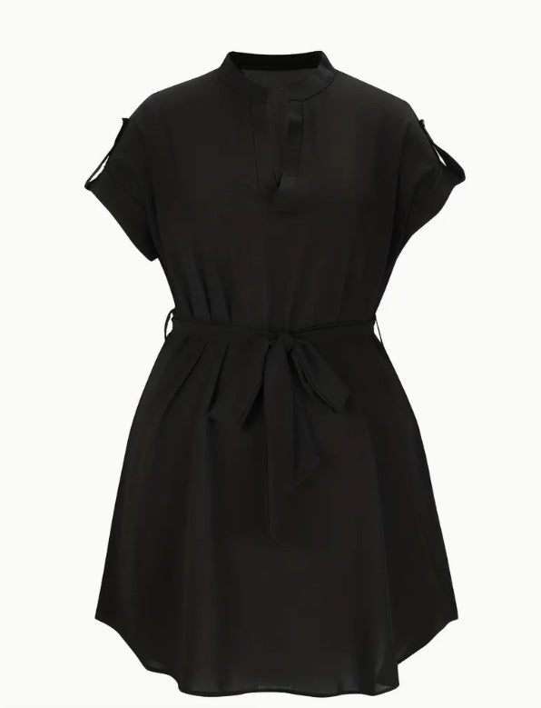 Women
V-neck Short Sleeve Dress With Belt Summe