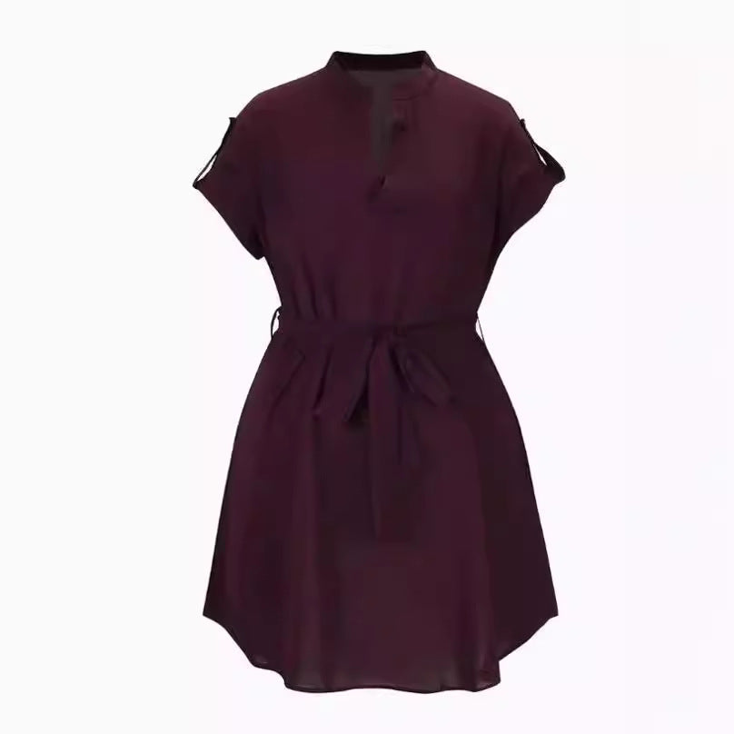 V-neck Short Sleeve Dress Women
V-neck Short Sleeve Dress With Belt Summe