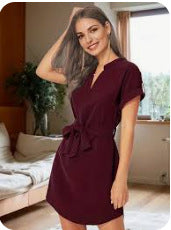 Women
V-neck Short Sleeve Dress With Belt Summe