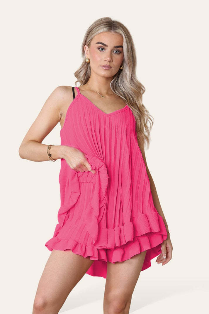 Women Cami Pleated Frill Hem Top