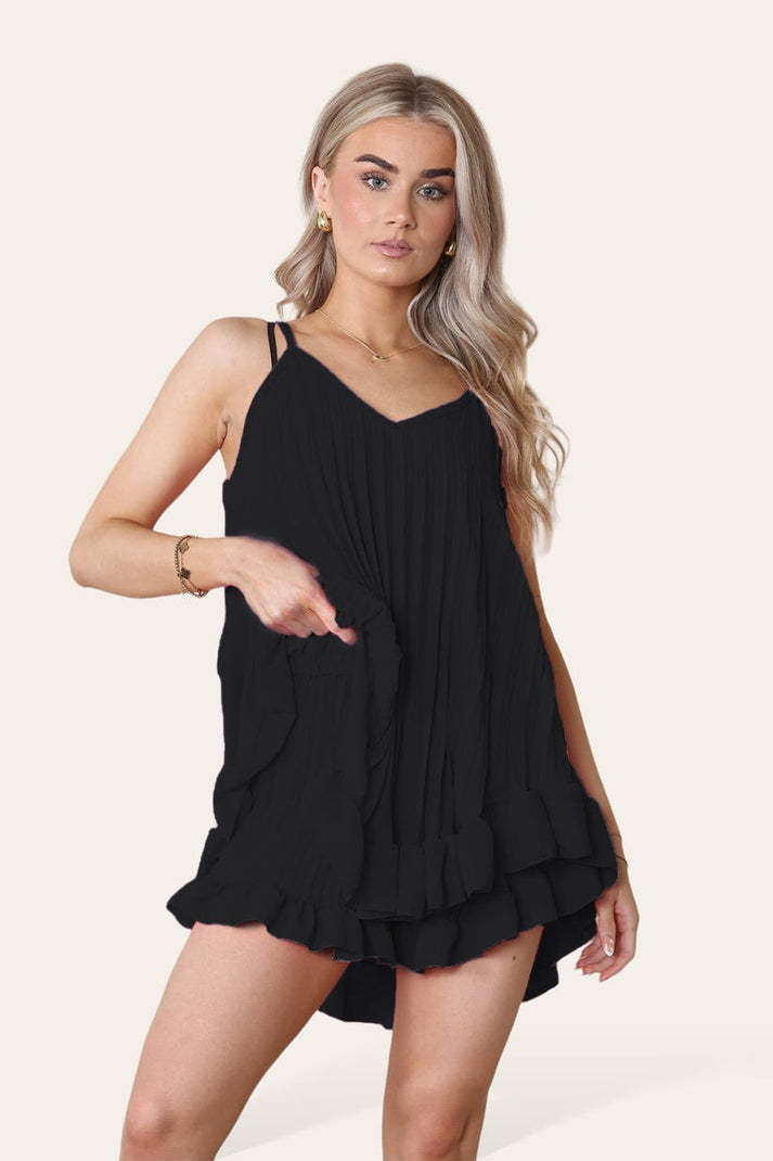 Women Cami Pleated Frill Hem Top