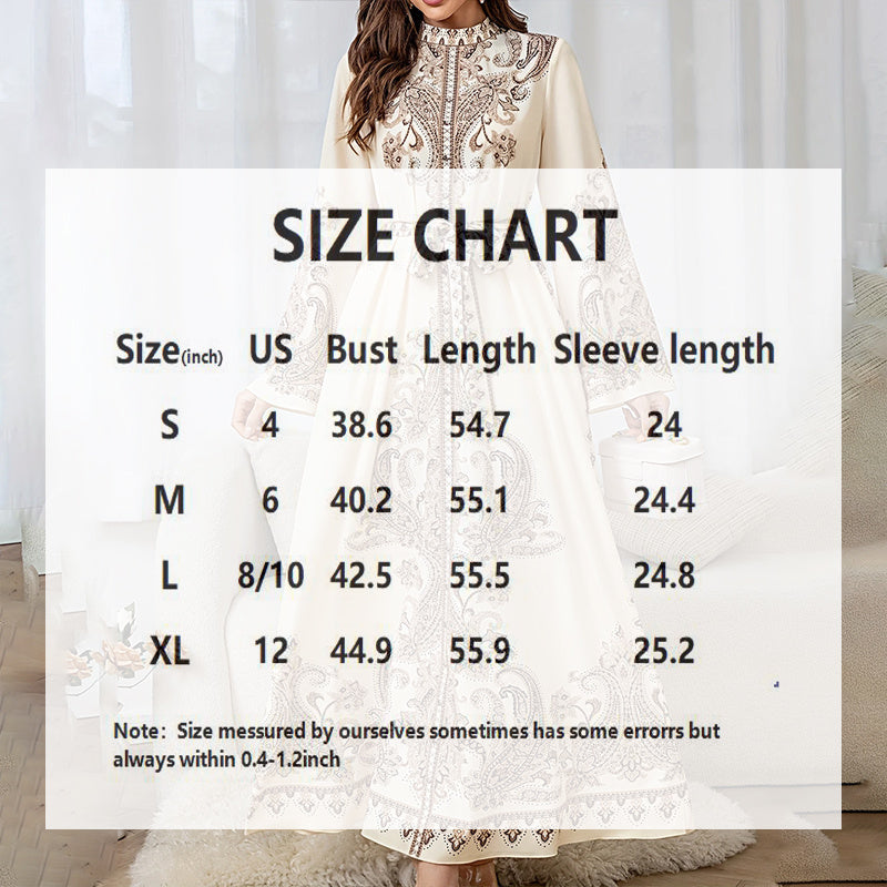 Women's Vintage High-Neck Floral Maxi Dress Long Sleeve, Adjustable Waist Belt,Holiday Dress Ankle-Length Gown