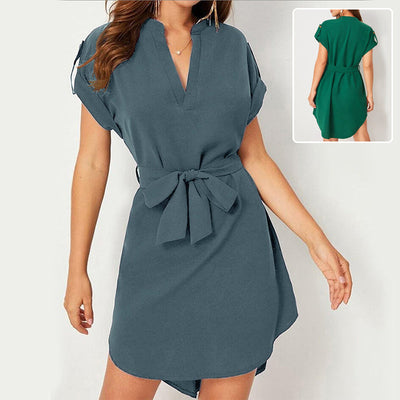 Women

V-neck Short Sleeve Dress With Belt Summe