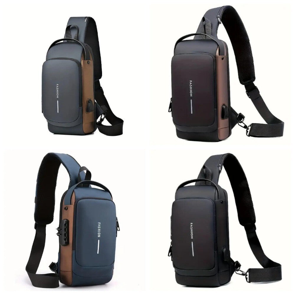 Men S Waterproof Motorcycle Chest Bag - Anti-Theft Shoulder Bag  Oxford Fabric.