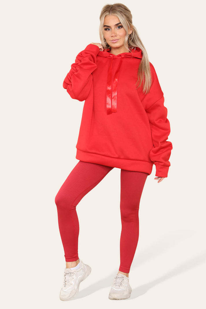 Plus Size Ruched Sleeves Hoodie