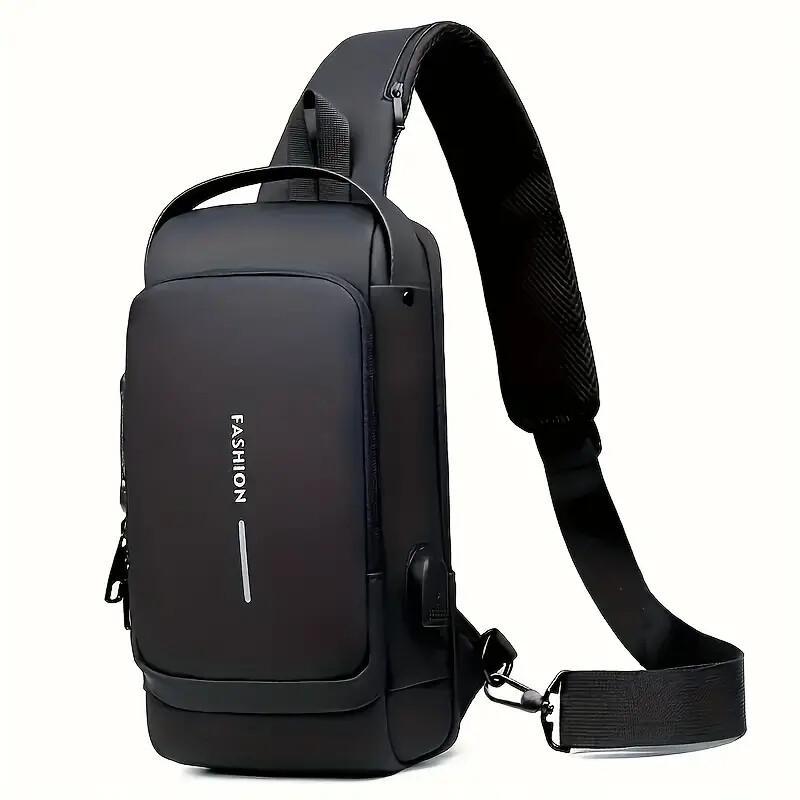 Men S Waterproof Motorcycle Chest Bag - Anti-Theft Shoulder Bag  Oxford Fabric.