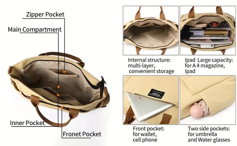 Multi Pocket Tote Bag For Women, Retro Canvas Shoulder Bag, Versatile Crossbody Bag