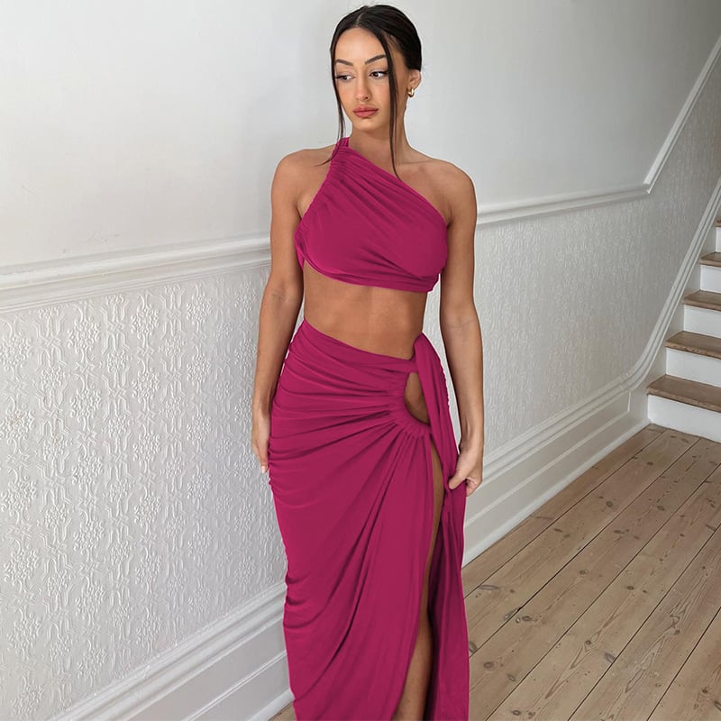 Women Backless, strapless and slit skirt