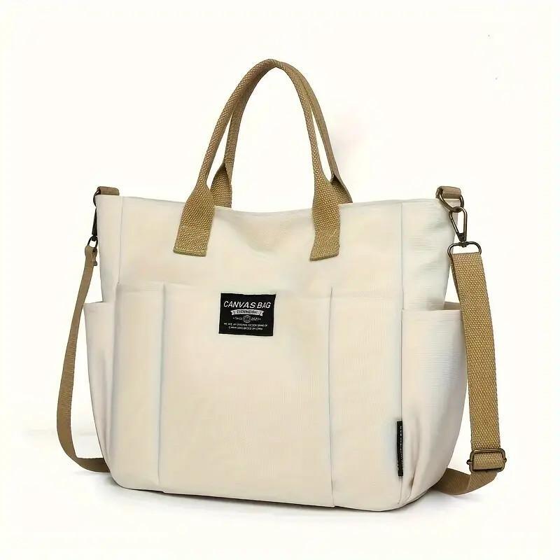 Multi Pocket Tote Bag For Women, Retro Canvas Shoulder Bag, Versatile Crossbody Bag