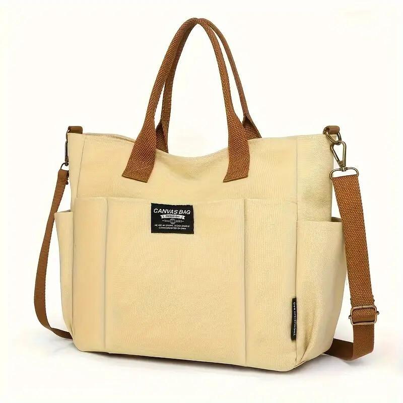 Multi Pocket Tote Bag For Women, Retro Canvas Shoulder Bag, Versatile Crossbody Bag