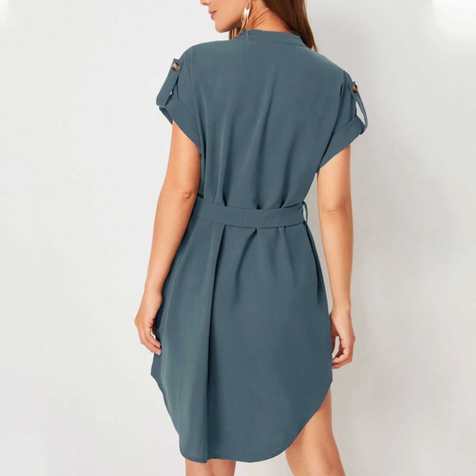 Women

V-neck Short Sleeve Dress With Belt Summe
