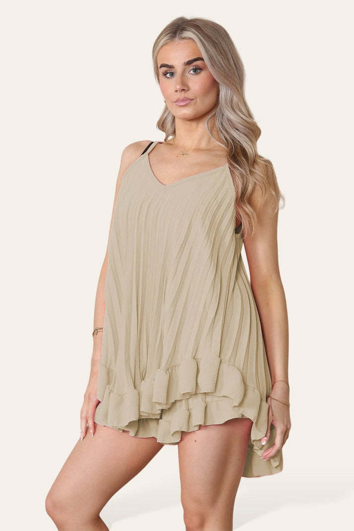 Women Cami Pleated Frill Hem Top