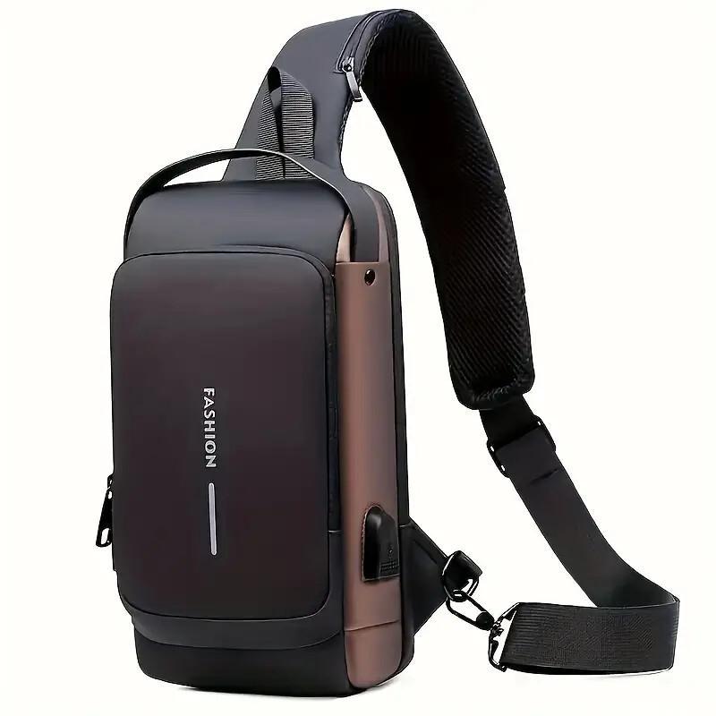 Men S Waterproof Motorcycle Chest Bag - Anti-Theft Shoulder Bag  Oxford Fabric.