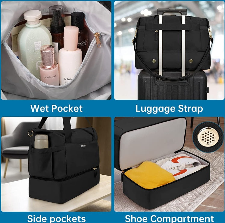 Travel Bag Carry On Tote Bags For Women Men,Waterproof Overnight Luggage Bag With Trolley Sleeve