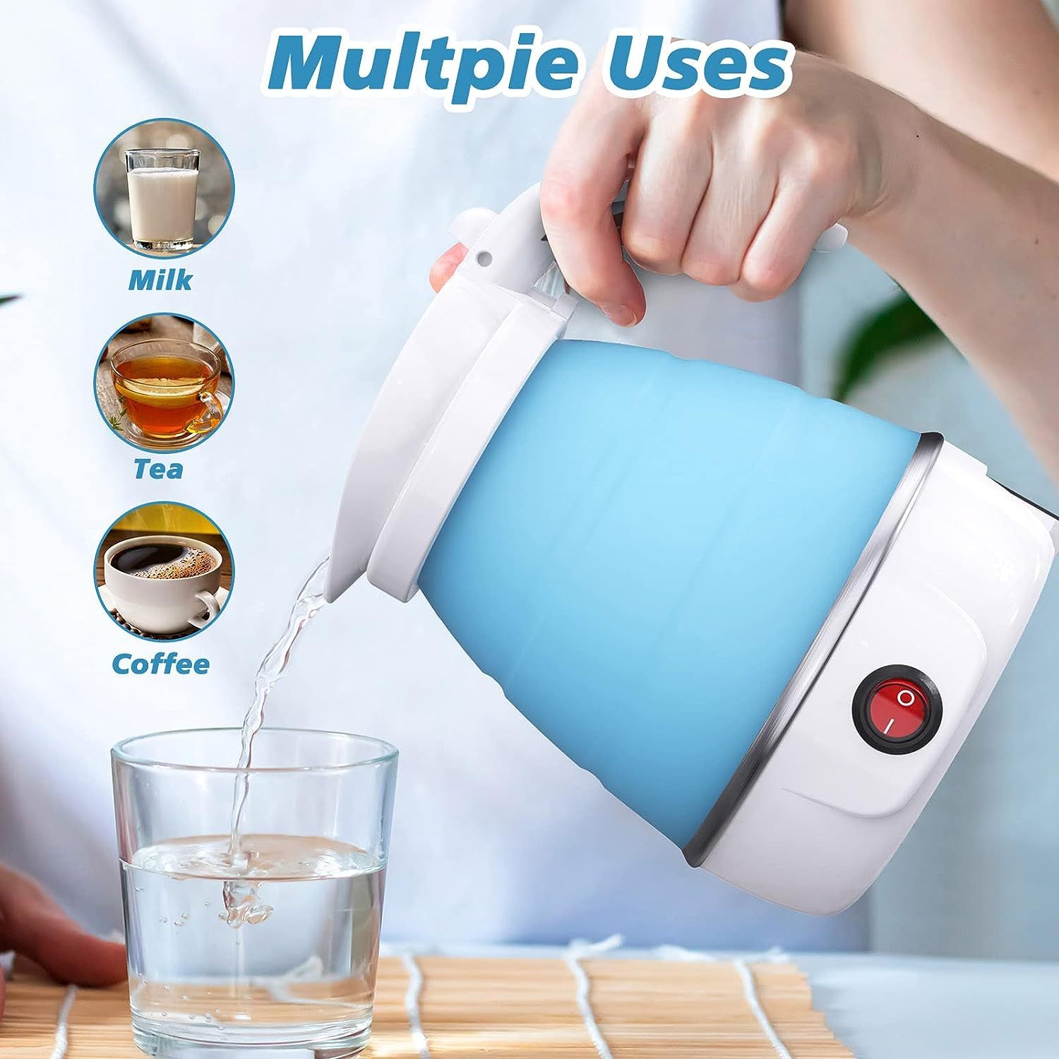Foldable Electric Kettle, Camping Kettle, Mini Travel Kettle, Silicone Electric Water Boiler.