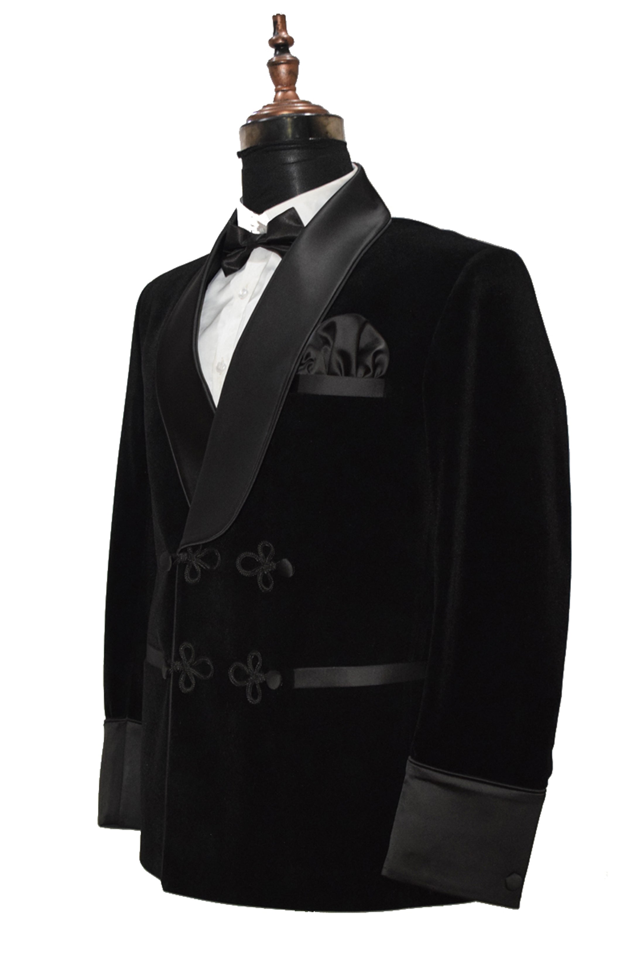 Men Black Velvet Smoking Jacket with Frog Closure