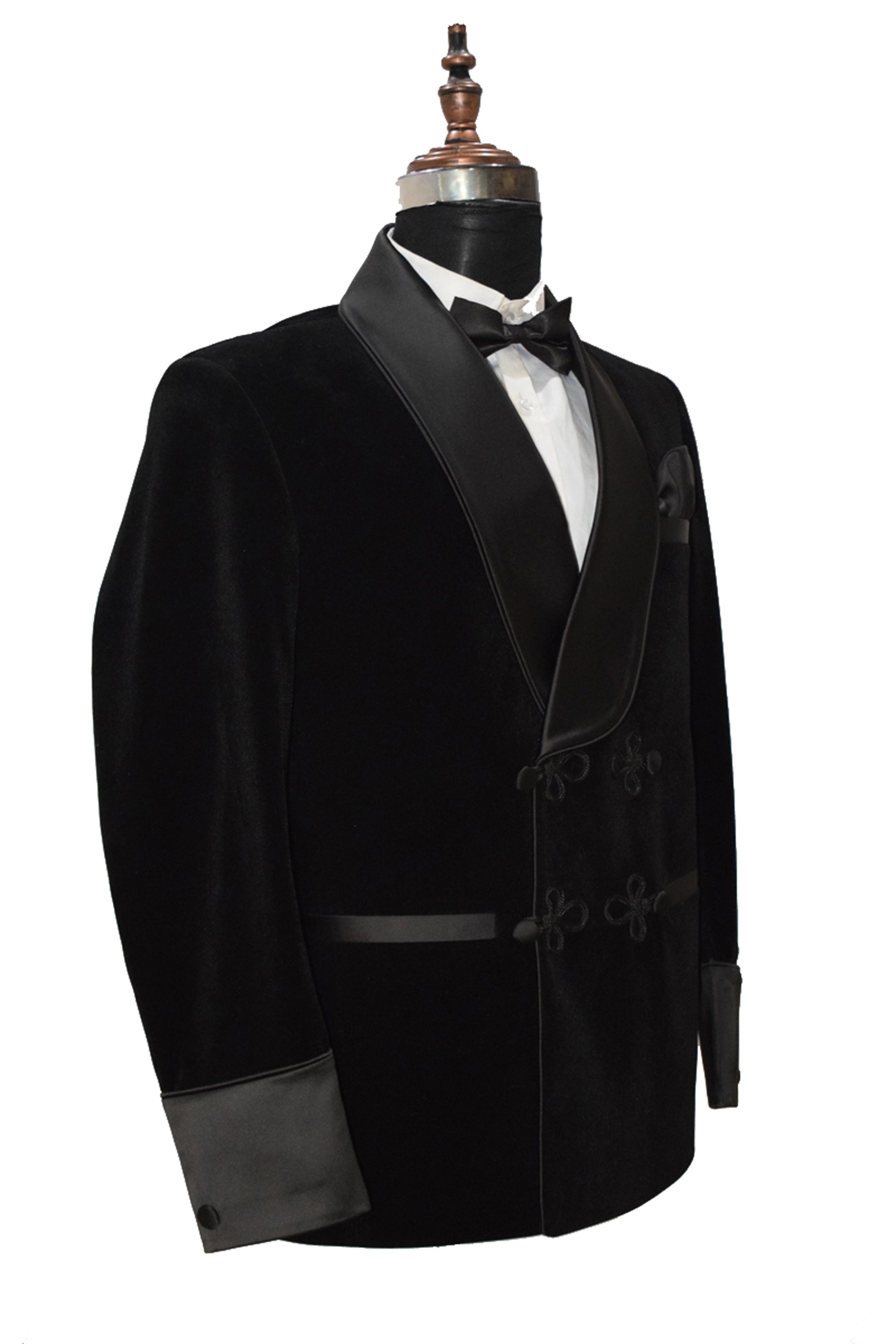 Men Black Velvet Smoking Jacket with Frog Closure