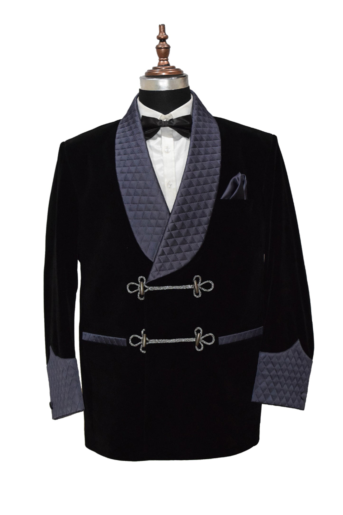 Men Black Velvet Smoking Jacket with Frog Closure