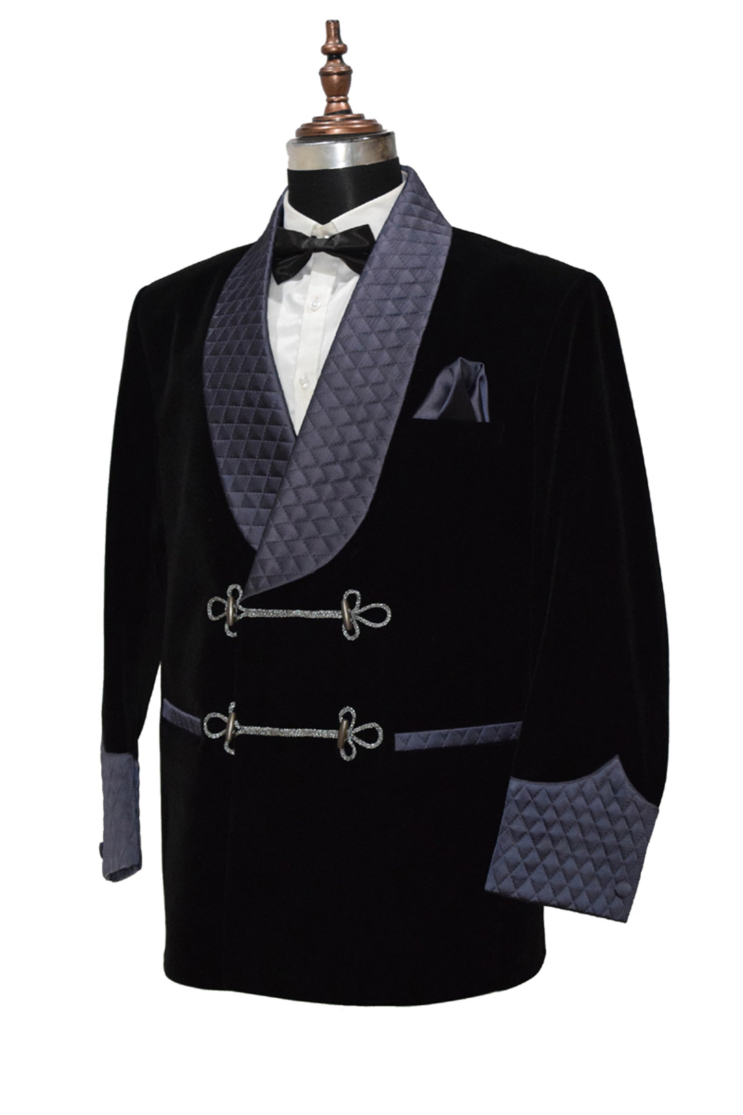 Men Black Velvet Smoking Jacket with Frog Closure