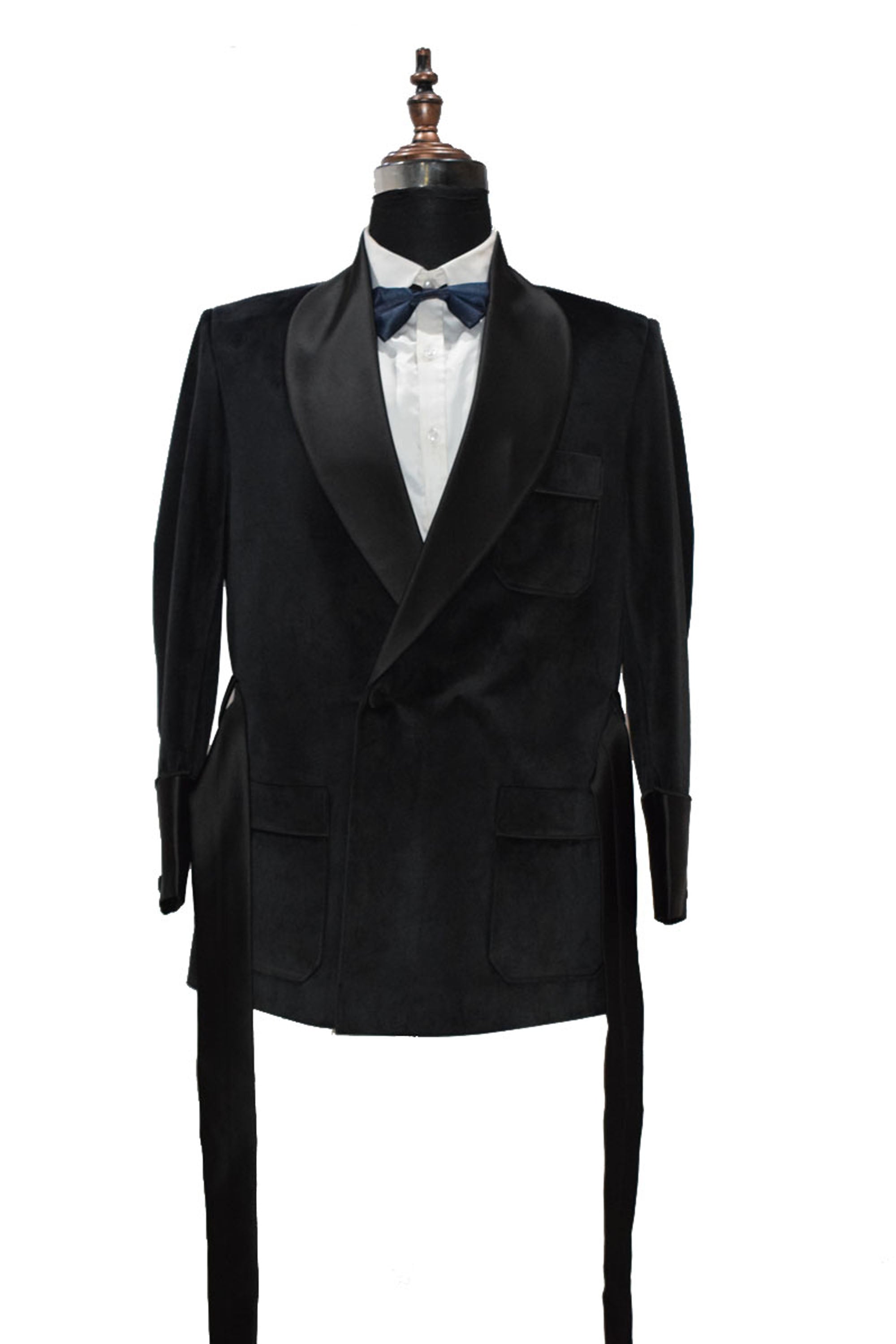 Men Black Velvet Smoking Jacket With Belt Ultimate Evening Elegance