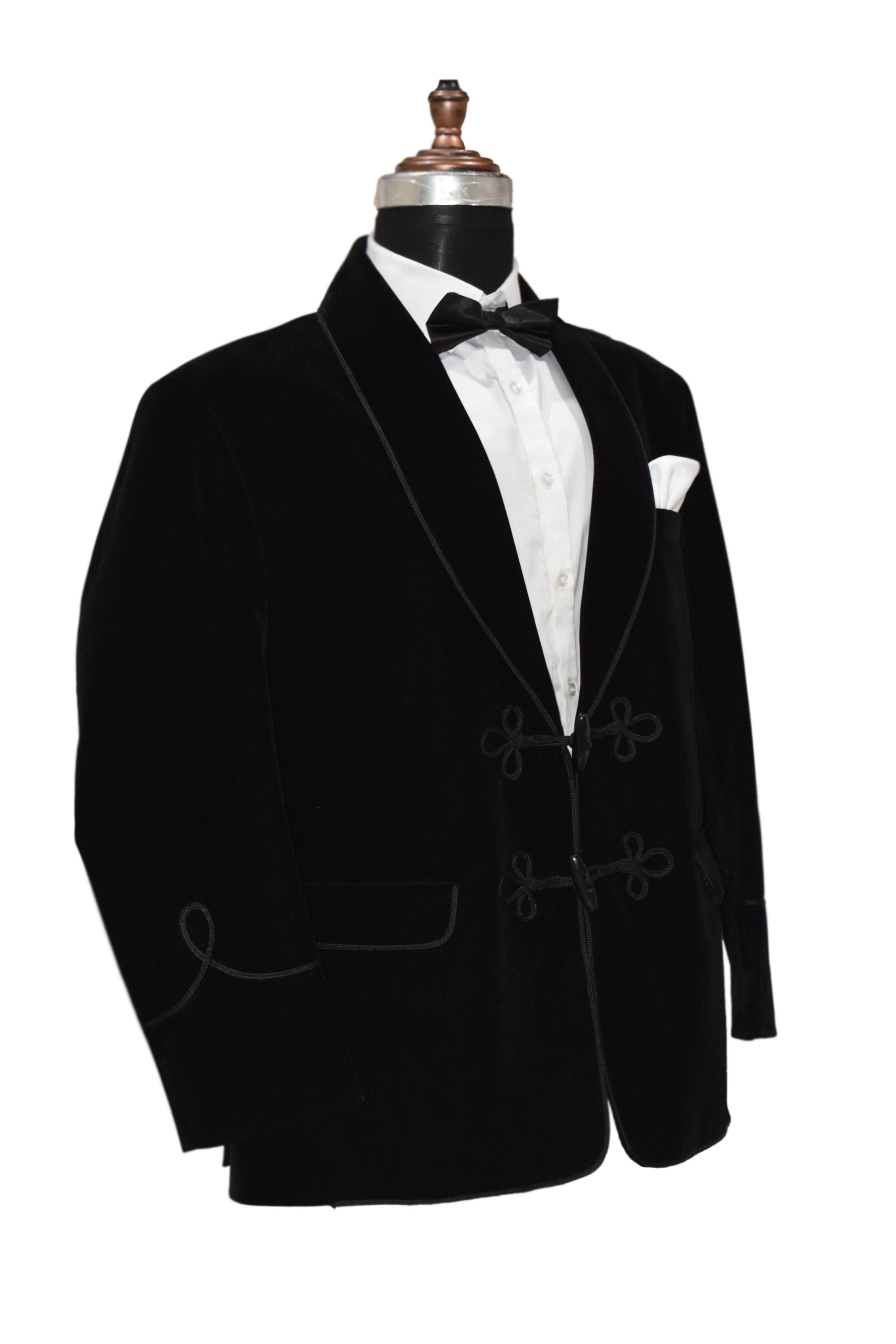 Men Black Velvet Smoking Jacket with Frog Closure