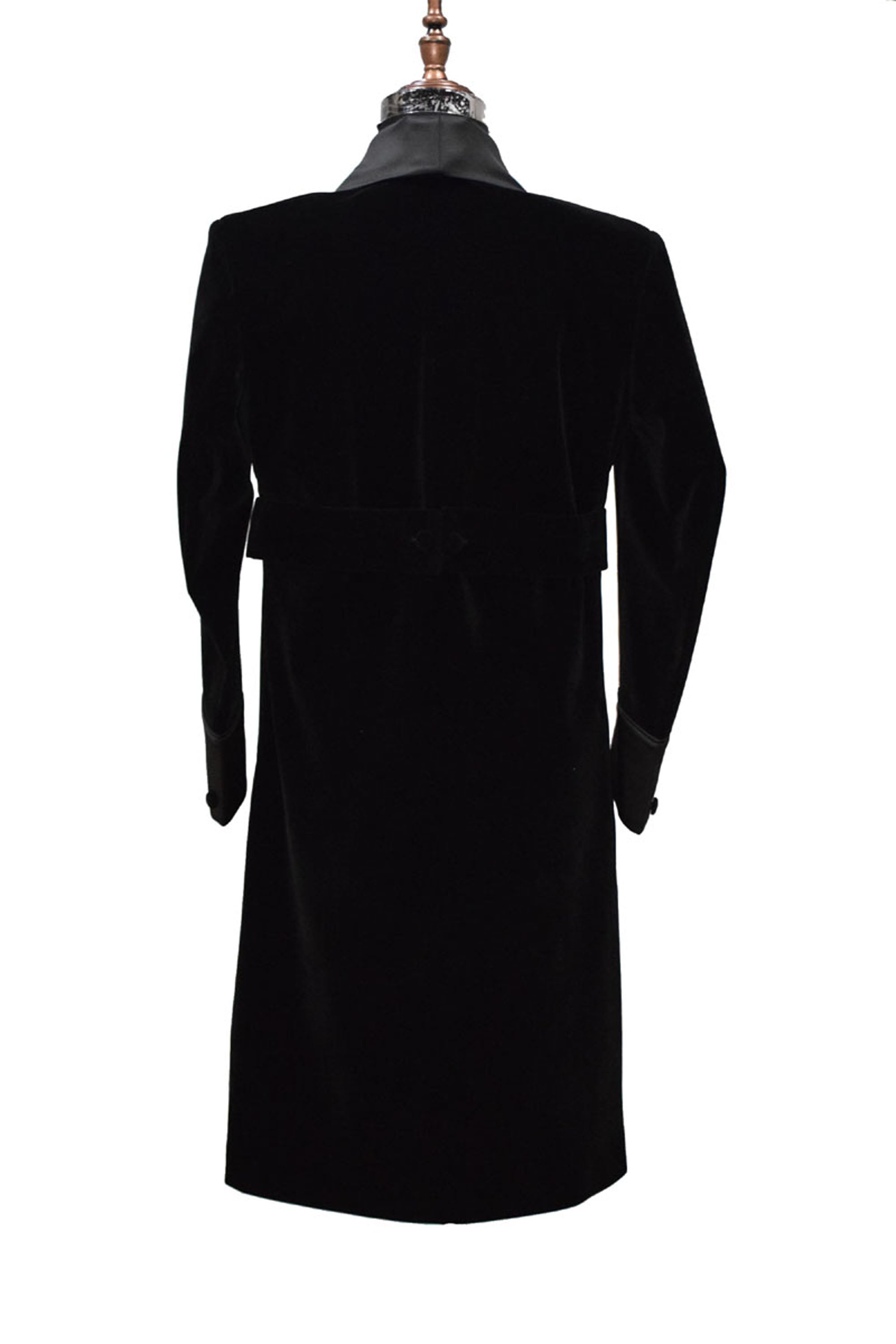Men Black Velvet Smoking Jacket Long Coat Robe with Belt Elegant Evening Wear
