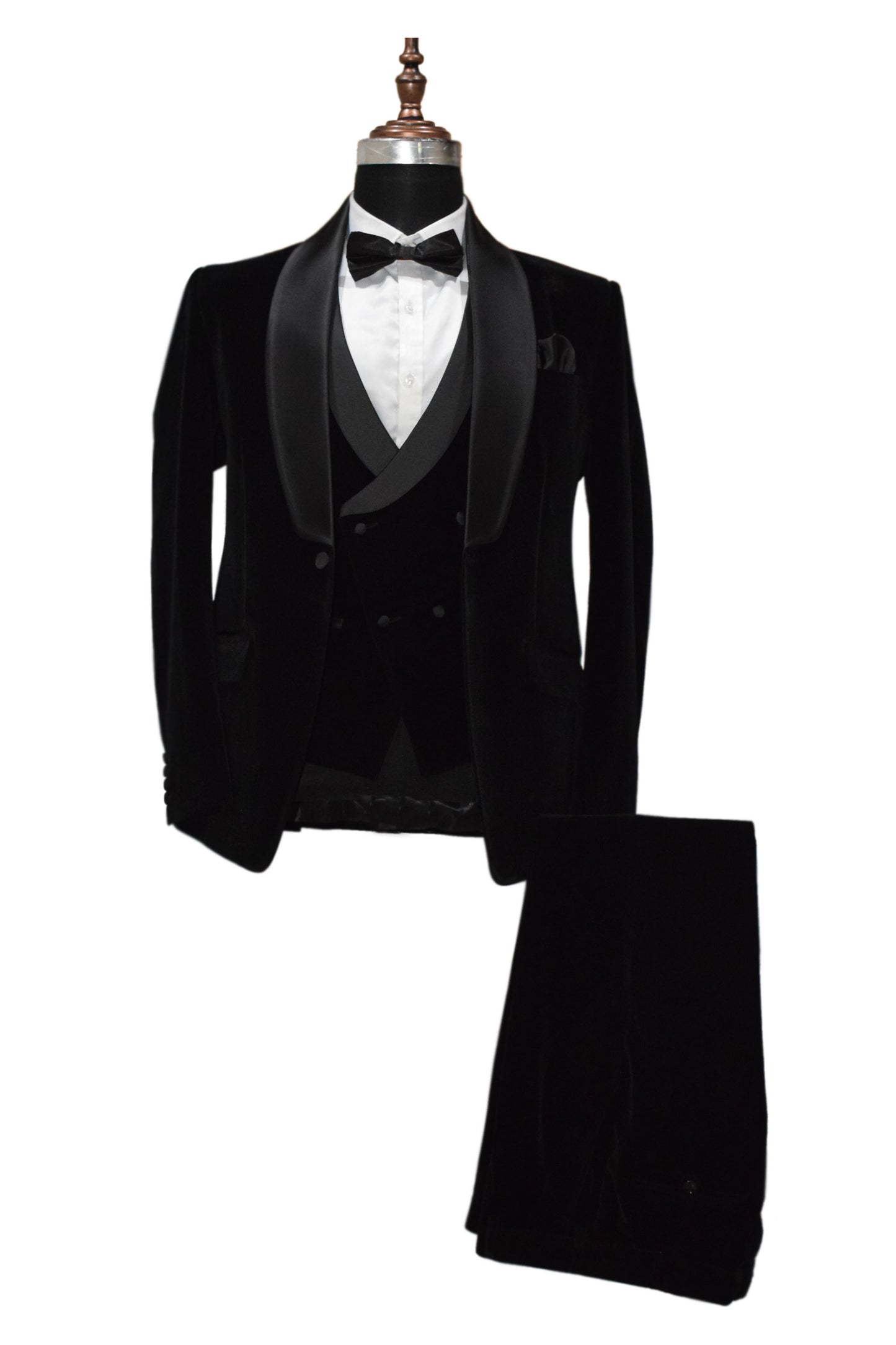 Men Black Velvet Elegant Three-Piece Suit for Business & Formal Events