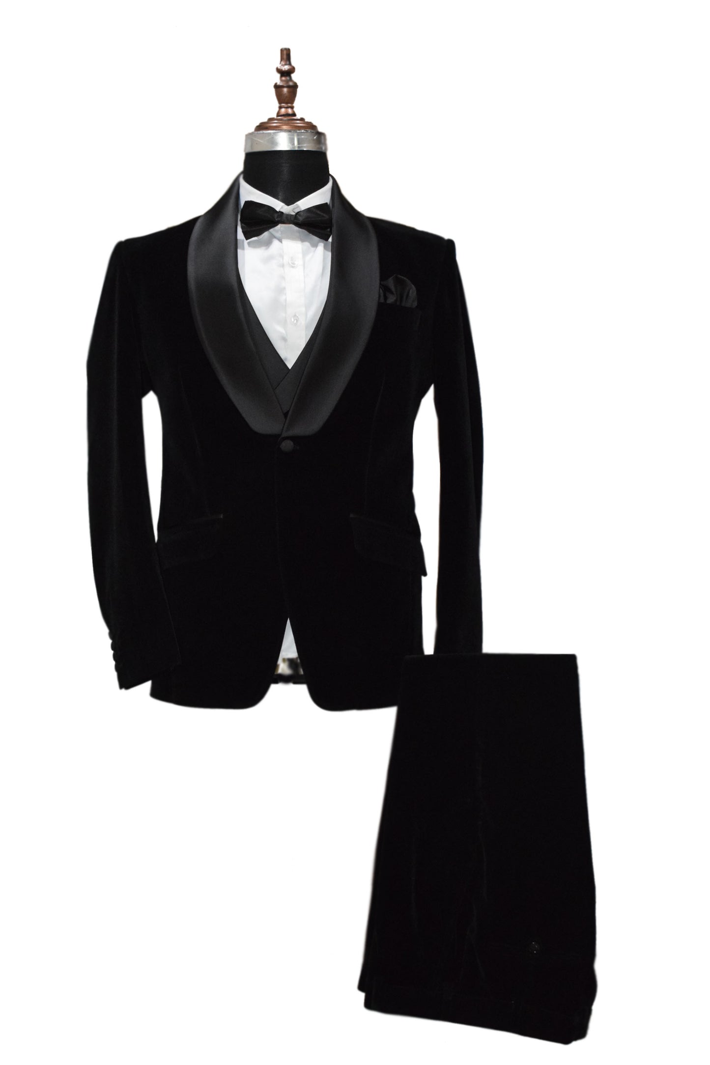 Men Black Velvet Elegant Three-Piece Suit for Business & Formal Events