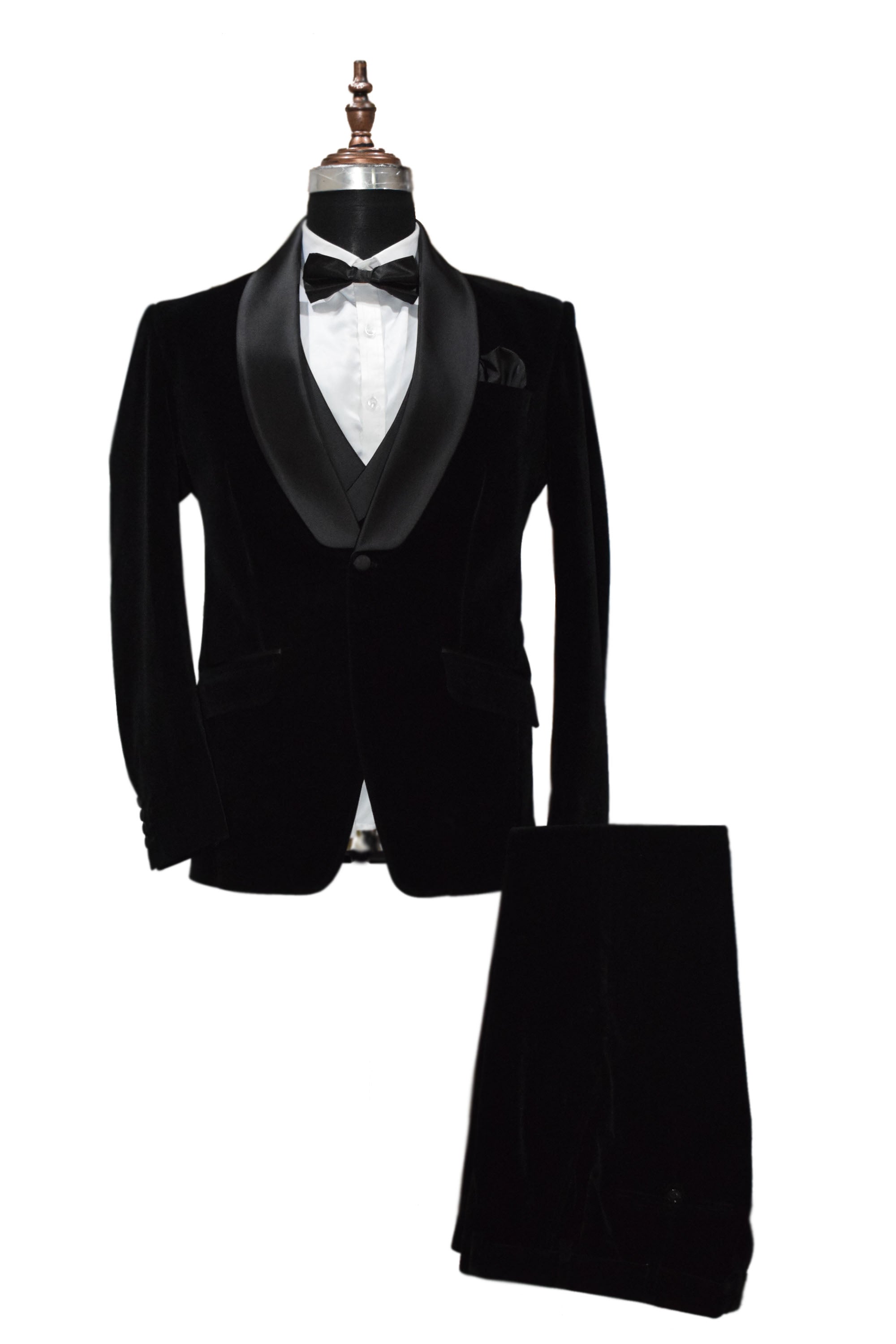 Men Black Velvet Elegant Three-Piece Suit for Business & Formal Events