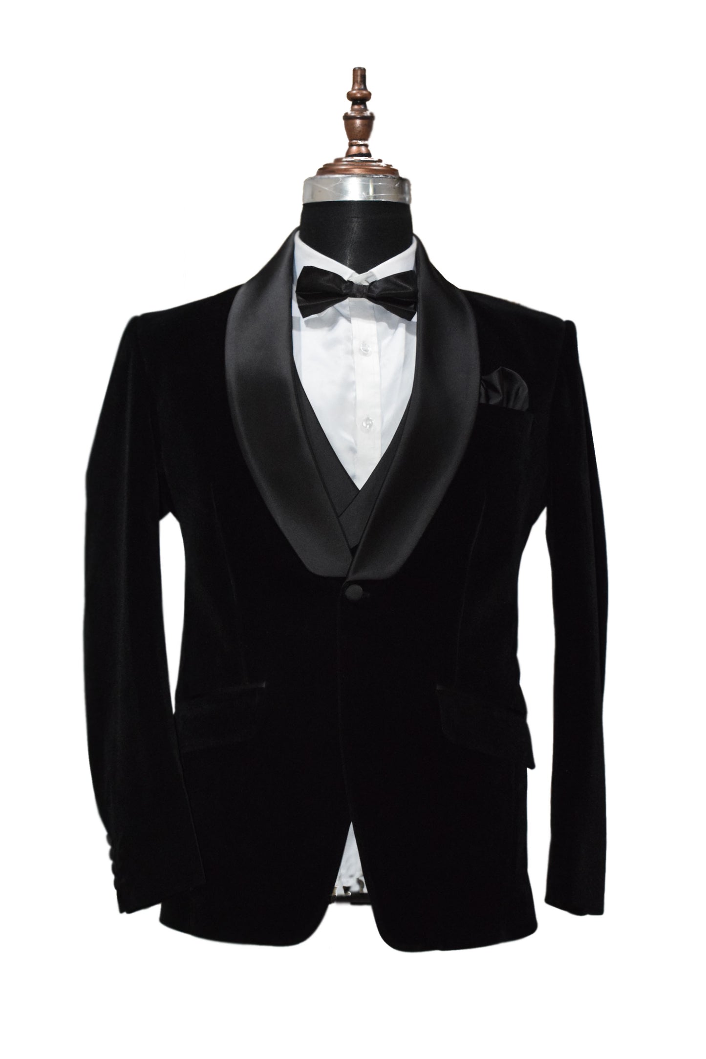 Men Black Velvet Elegant Three-Piece Suit for Business & Formal Events