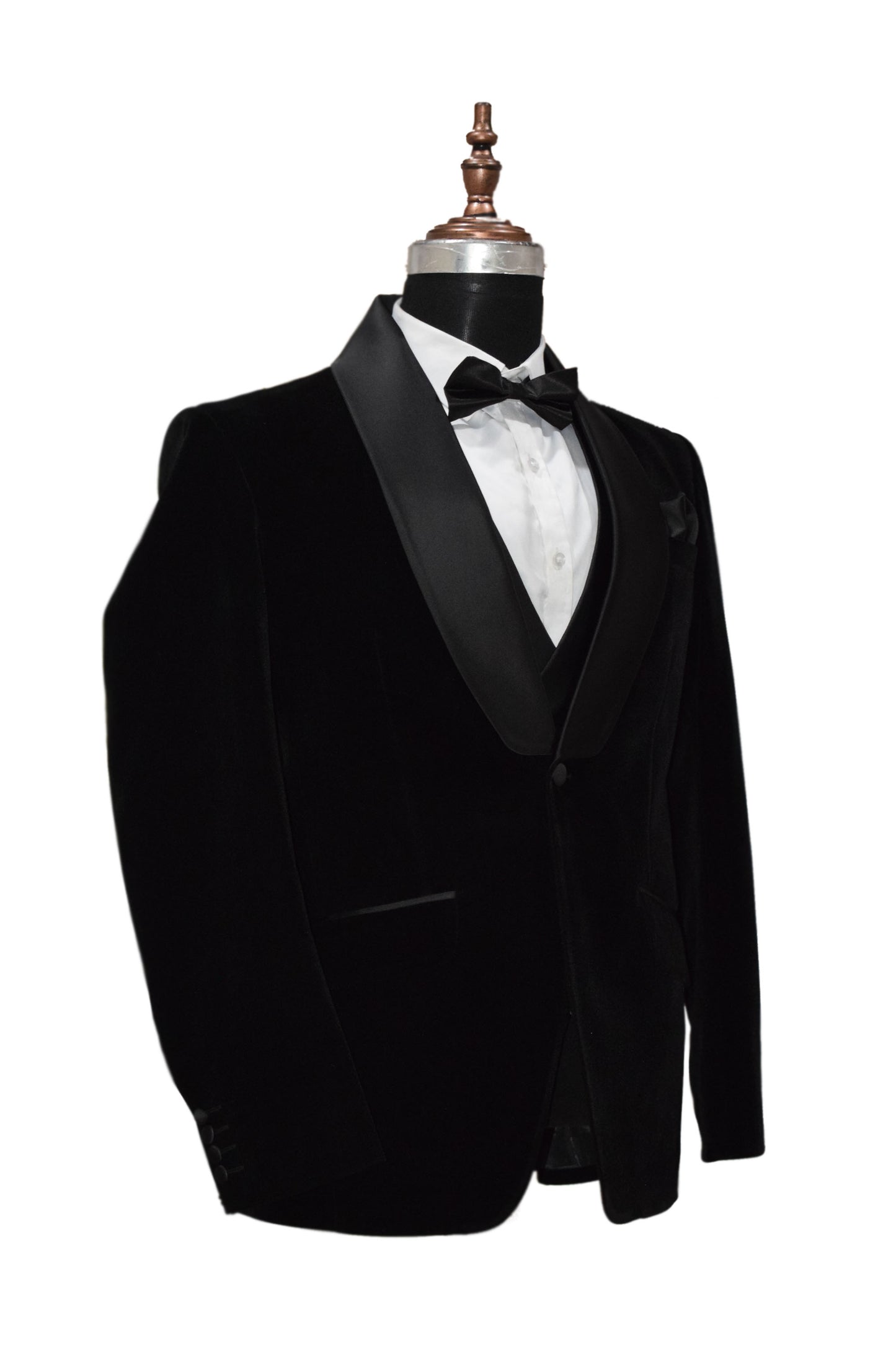 Men Black Velvet Elegant Three-Piece Suit for Business & Formal Events