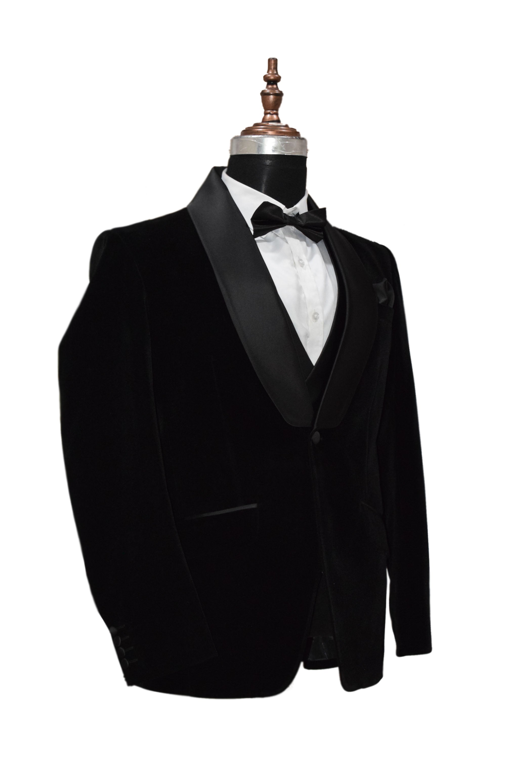 Men Black Velvet Elegant Three-Piece Suit for Business & Formal Events