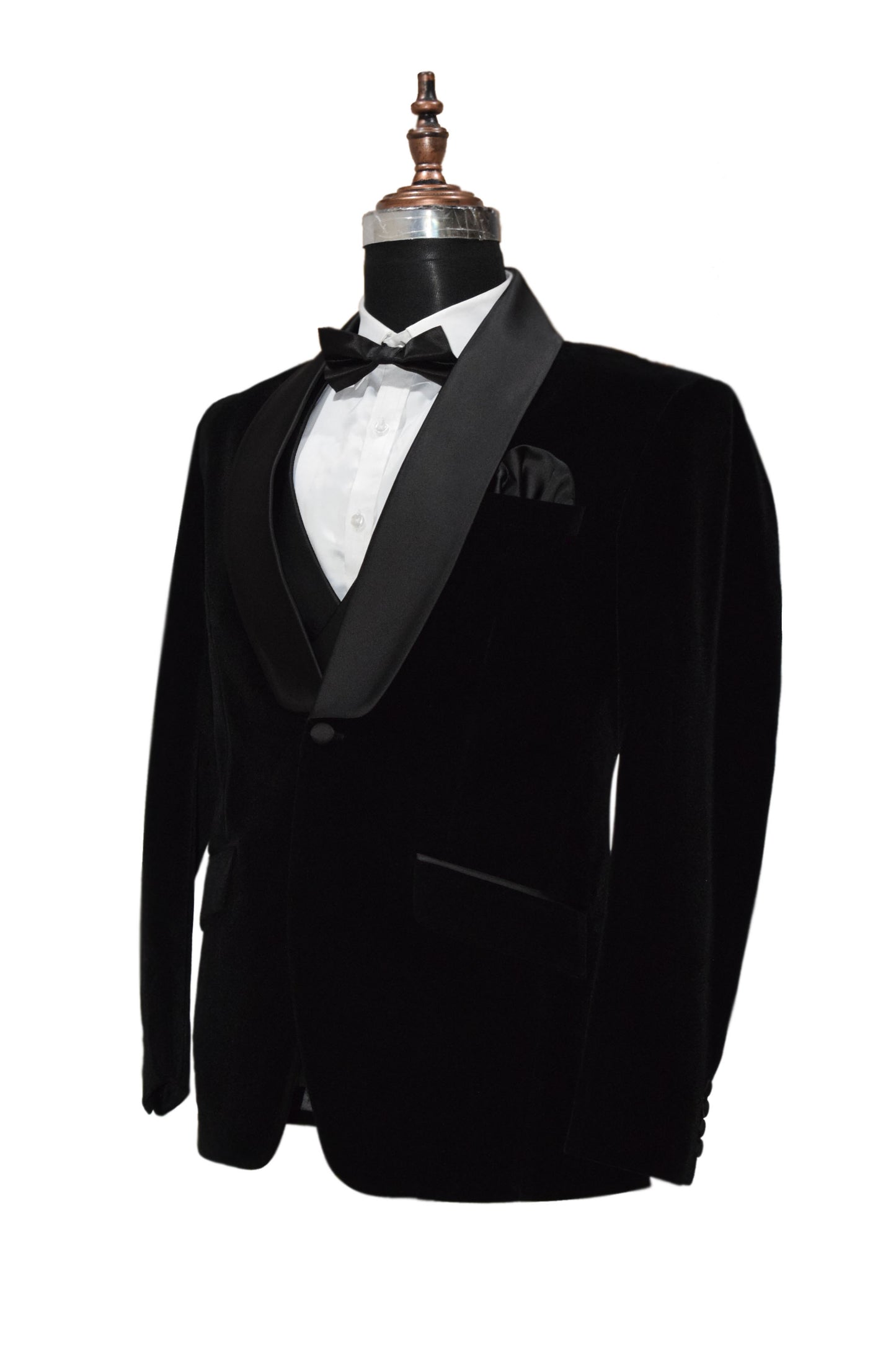 Men Black Velvet Elegant Three-Piece Suit for Business & Formal Events