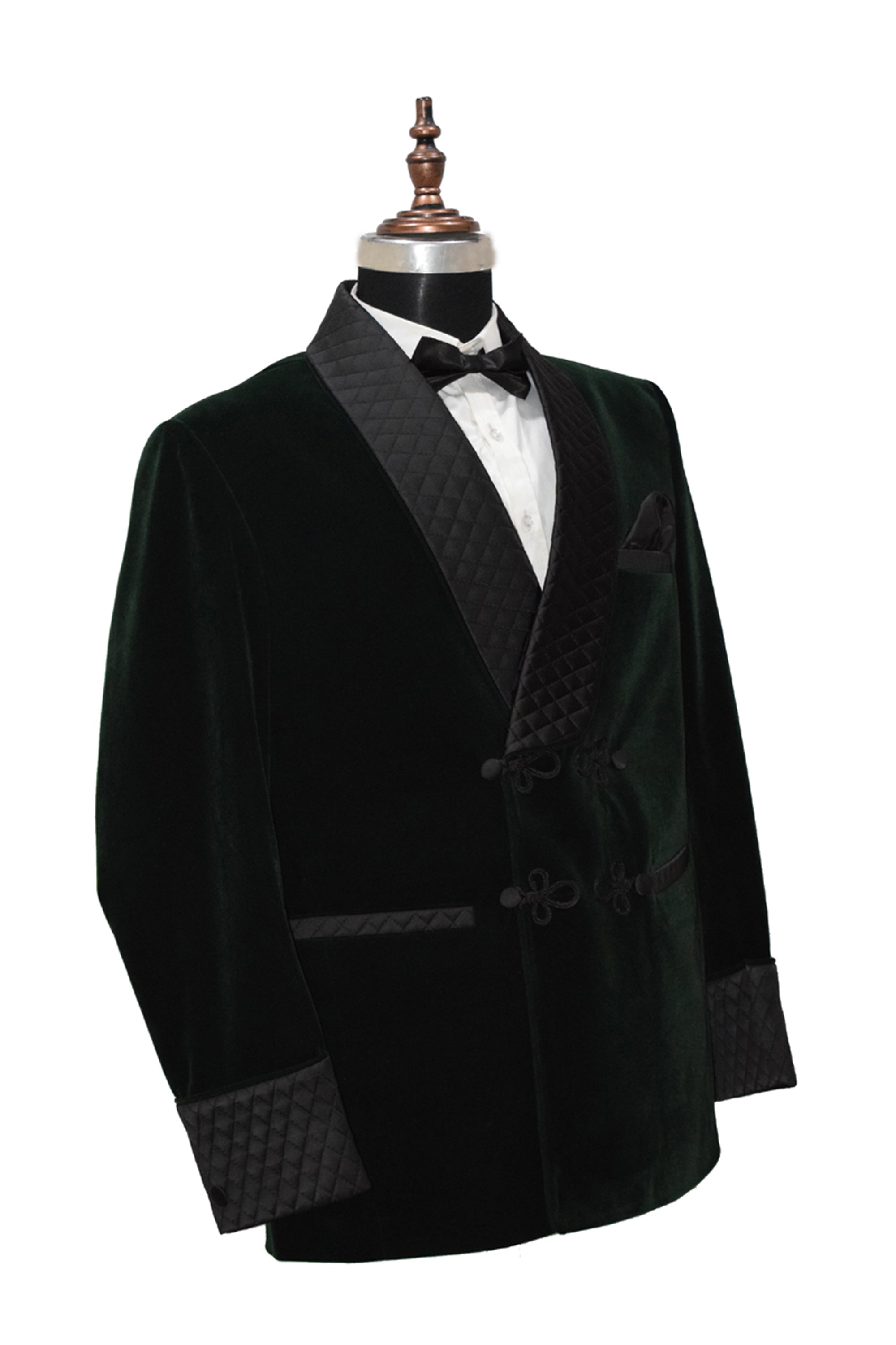 Men Green Velvet Smoking Quilted Jacket with Frog Closure