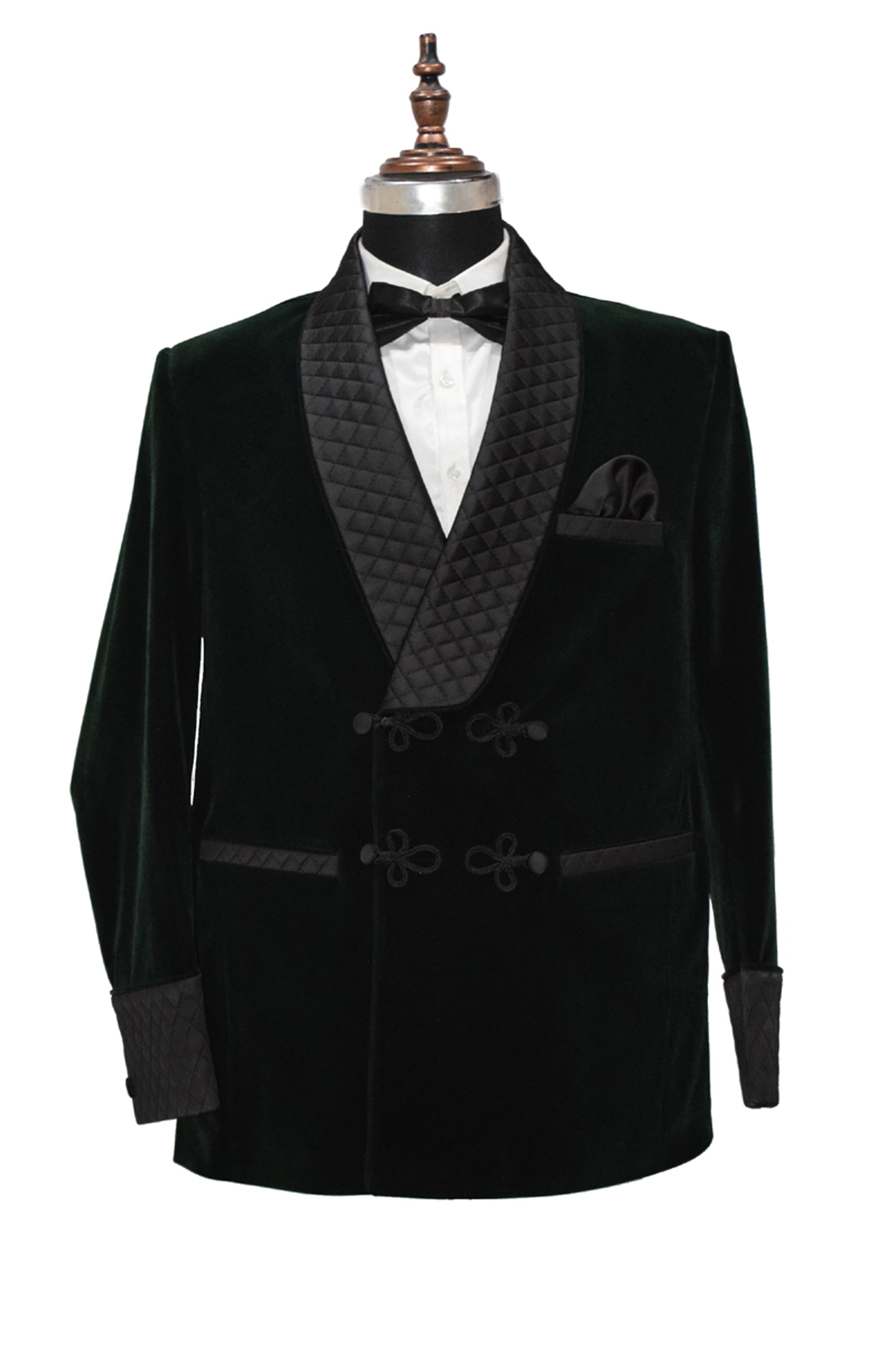 Men Green Velvet Smoking Quilted Jacket with Frog Closure