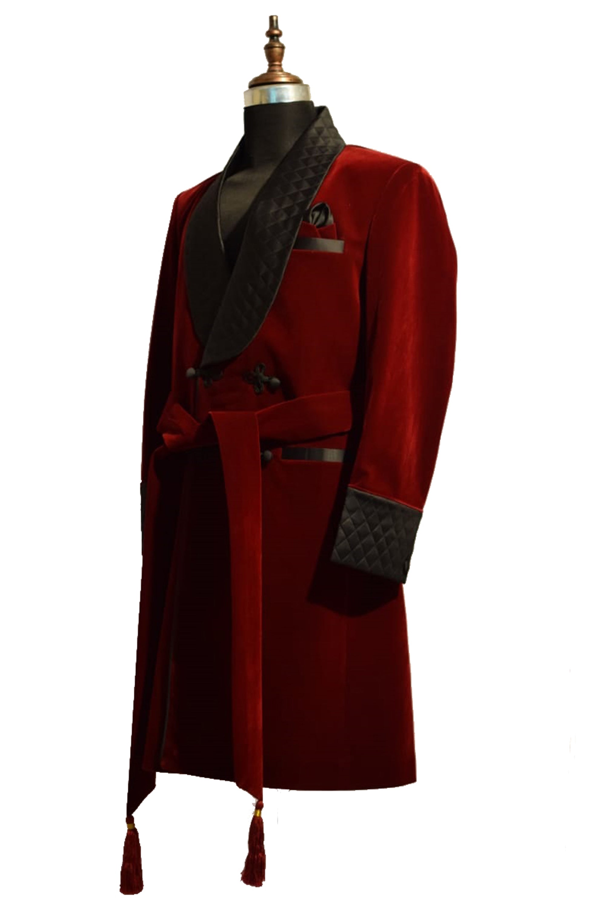 Men Maroon Sherwani Velvet Smoking Jacket Long Coat Robe with Belt