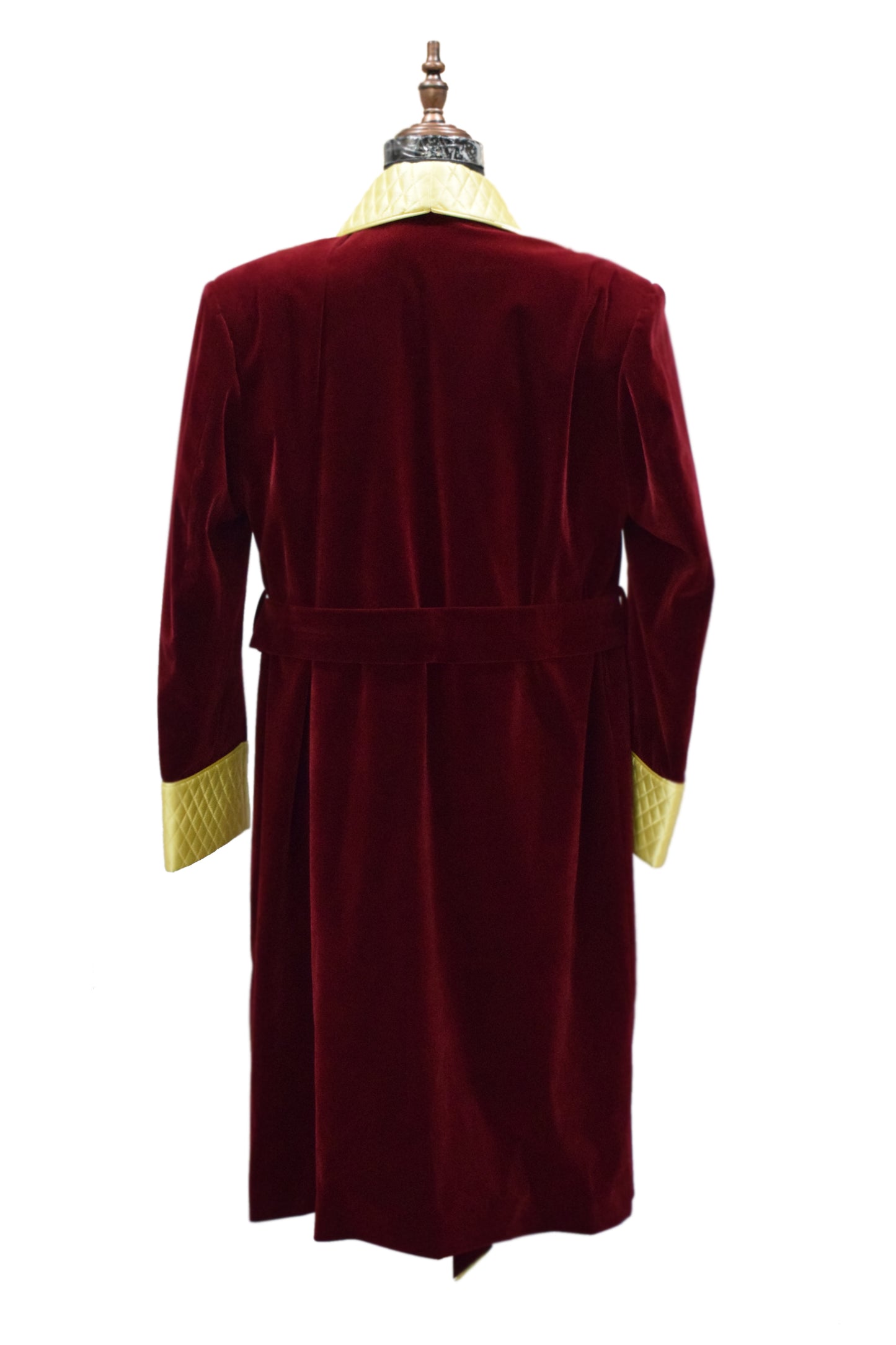 Men Maroon Gown Velvet Smoking Jacket Long Coat Robe with Belt