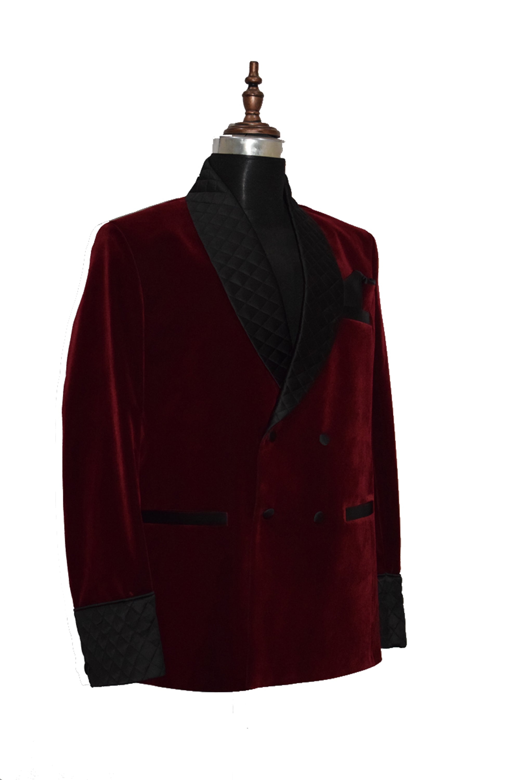 Men Maroon Velvet Smoking Quilted Jacket with Frog Closure