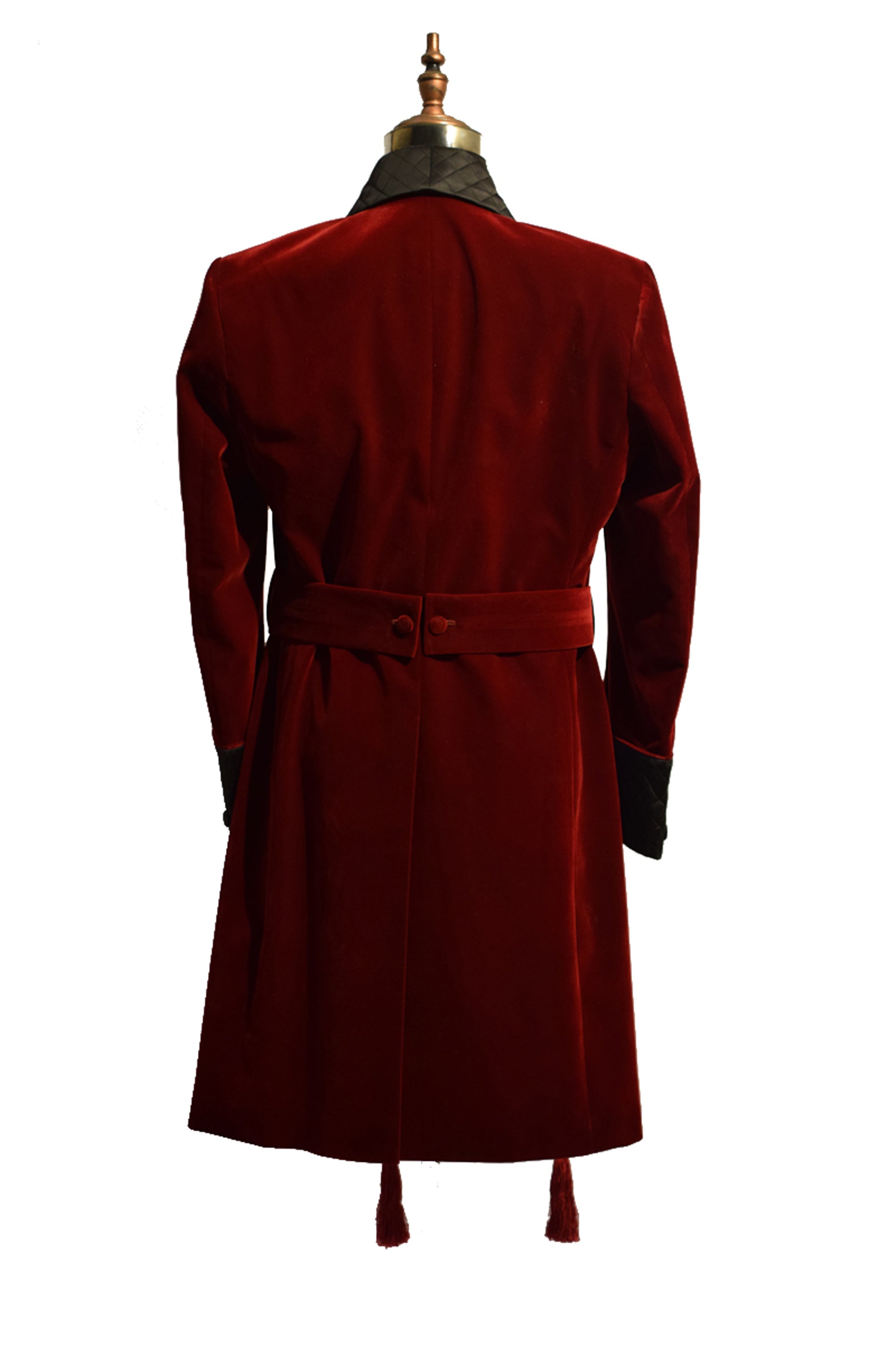 Men Maroon Sherwani Velvet Smoking Jacket Long Coat Robe with Belt