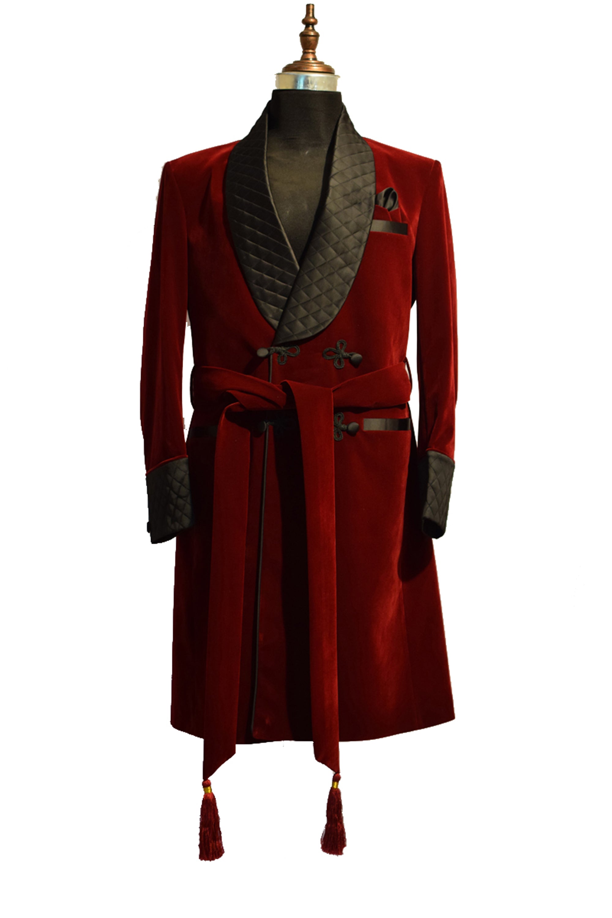 Men Maroon Sherwani Velvet Smoking Jacket Long Coat Robe with Belt