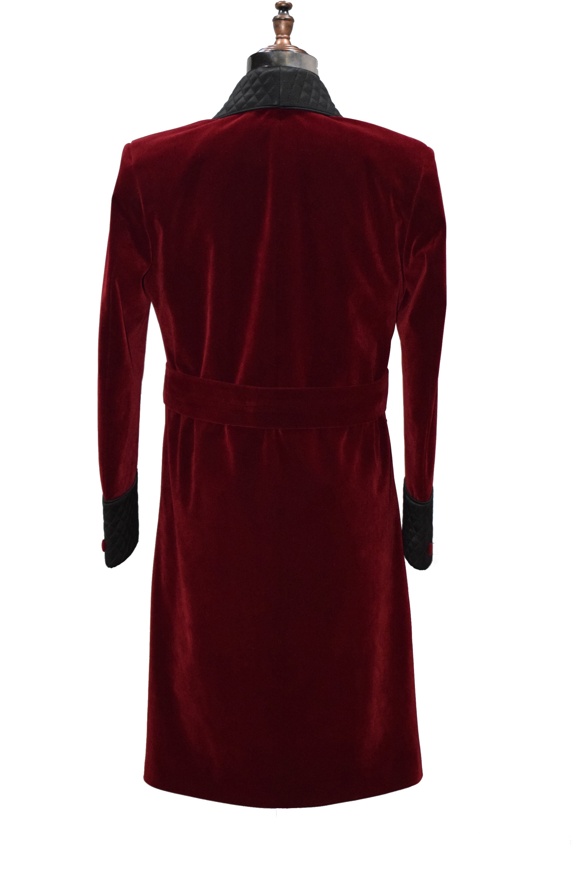 Men Maroon Gown Velvet Smoking Jacket Long Coat Robe with Belt