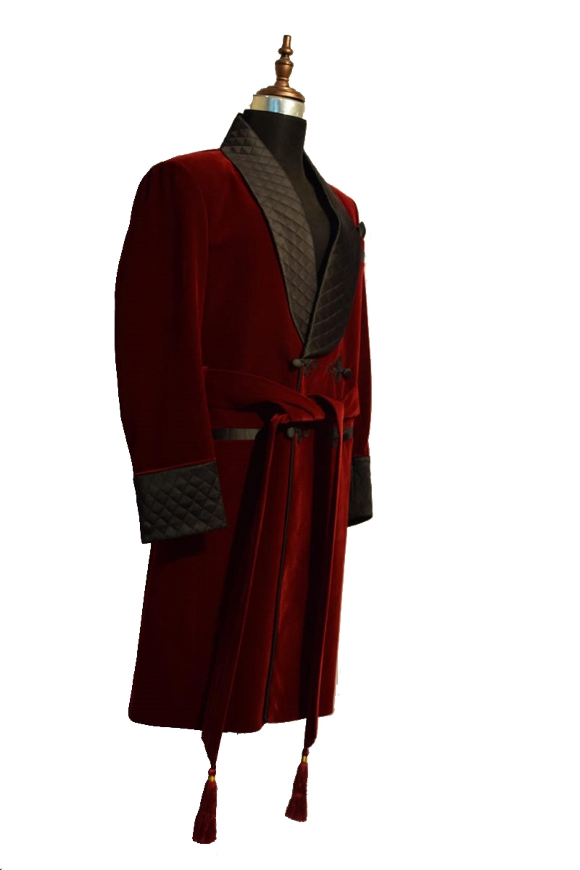 Men Maroon Sherwani Velvet Smoking Jacket Long Coat Robe with Belt