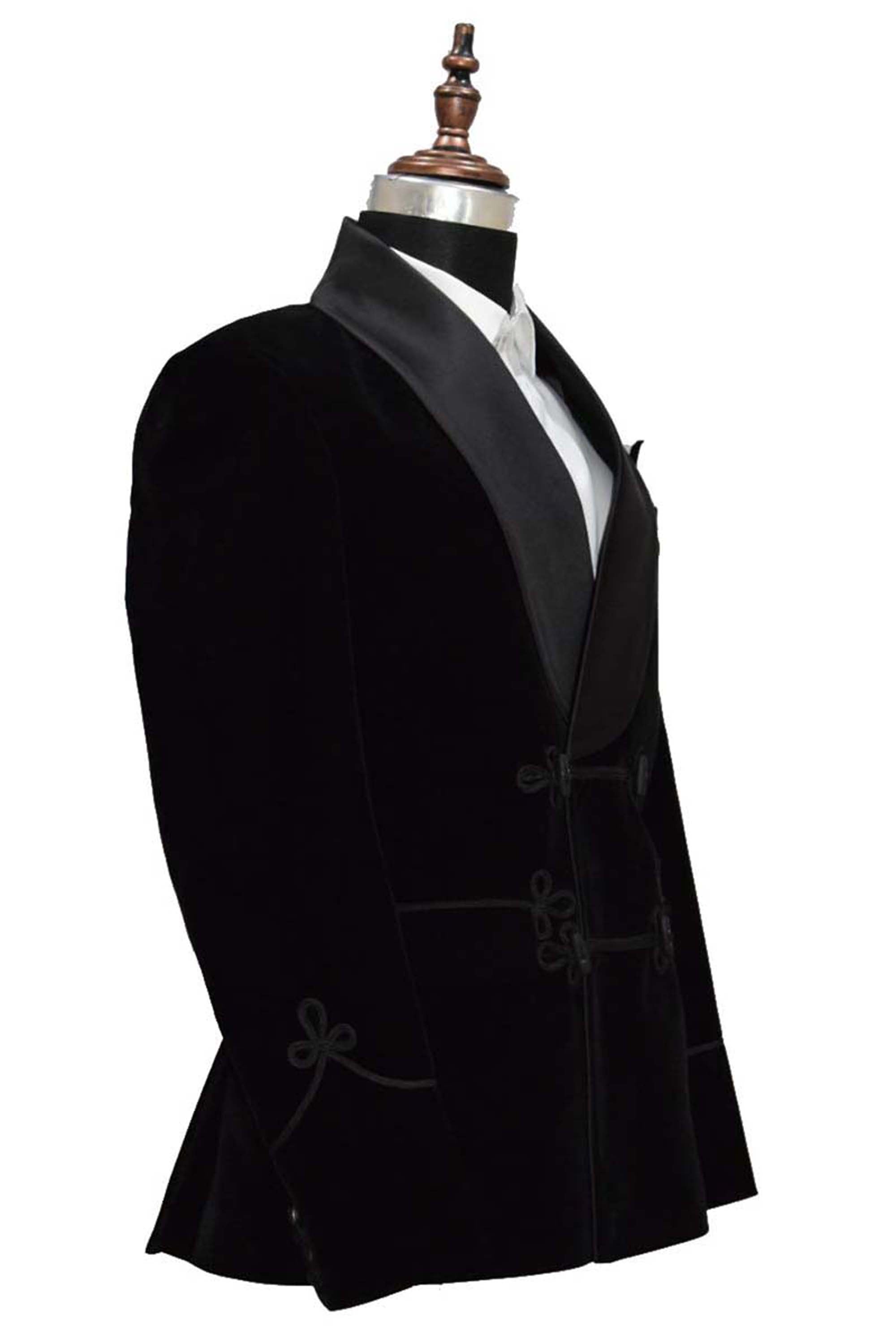 Black Velvet Smoking Jacket with Frog Closure