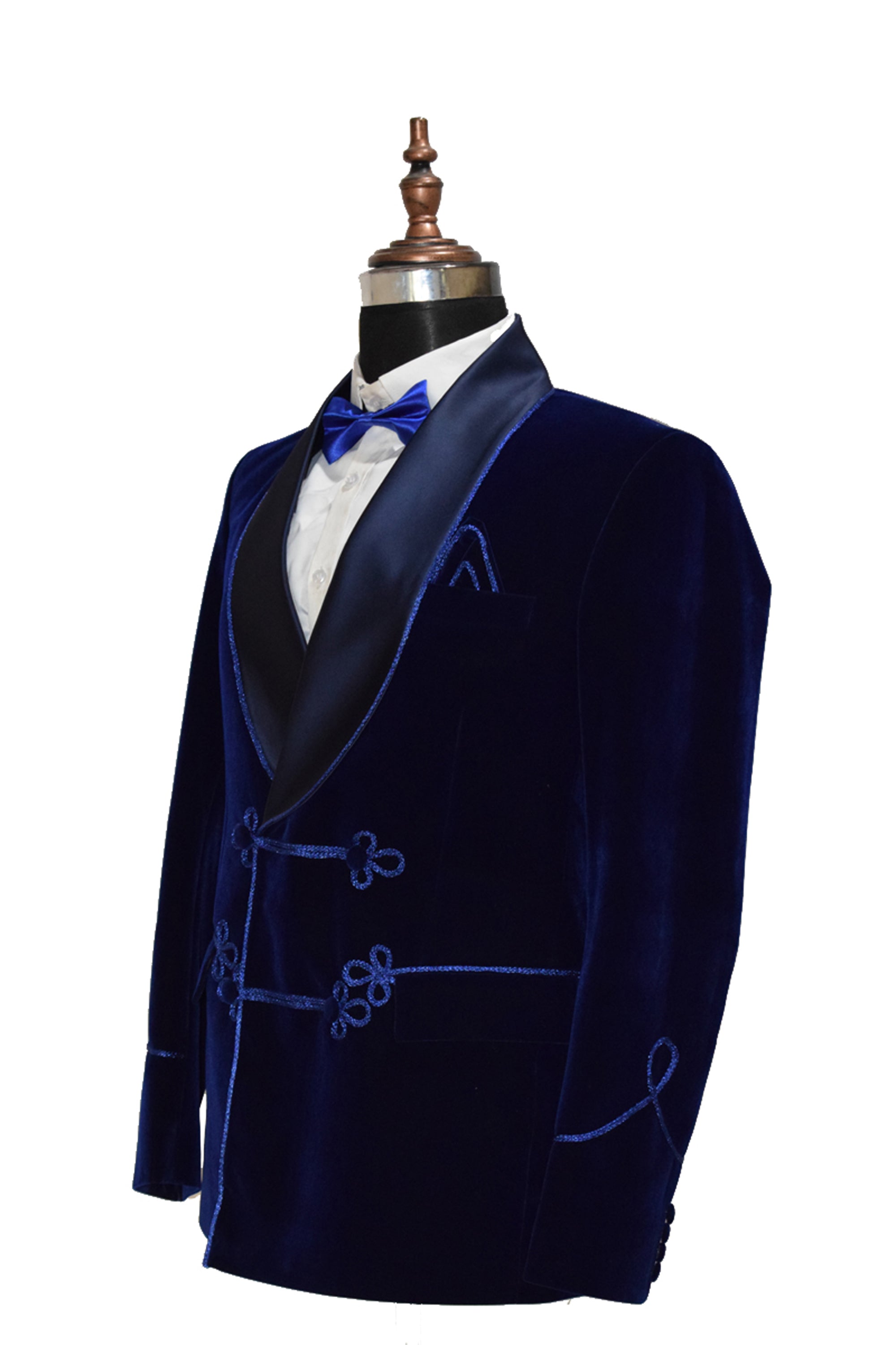 Men Navy Blue Velvet Smoking Jacket Classic Style for Evening Wear