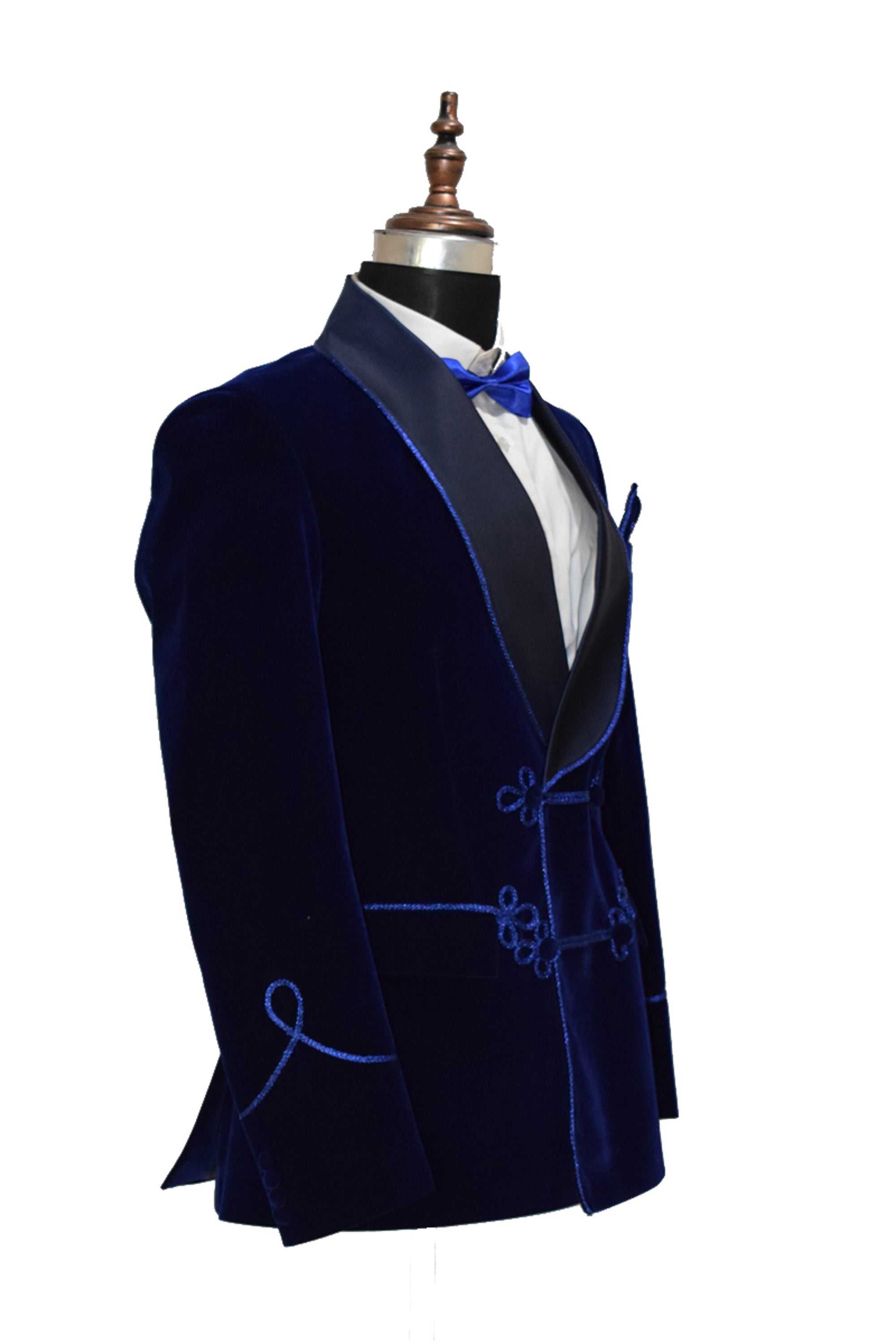 Men Navy Blue Velvet Smoking Jacket Classic Style for Evening Wear