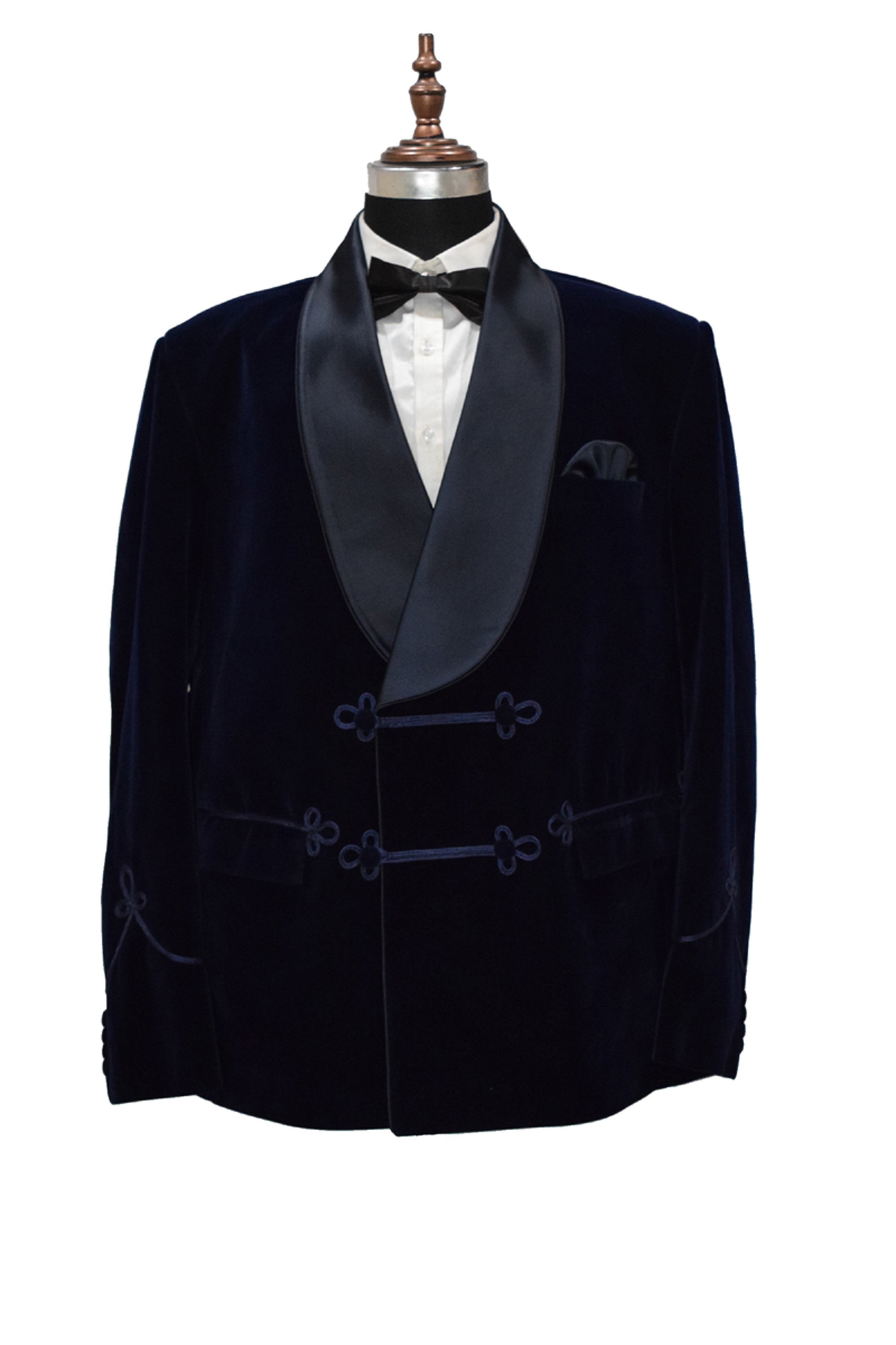 Men Navy Blue Velvet Smoking Jacket Classic Style for Timeless Evening Wear