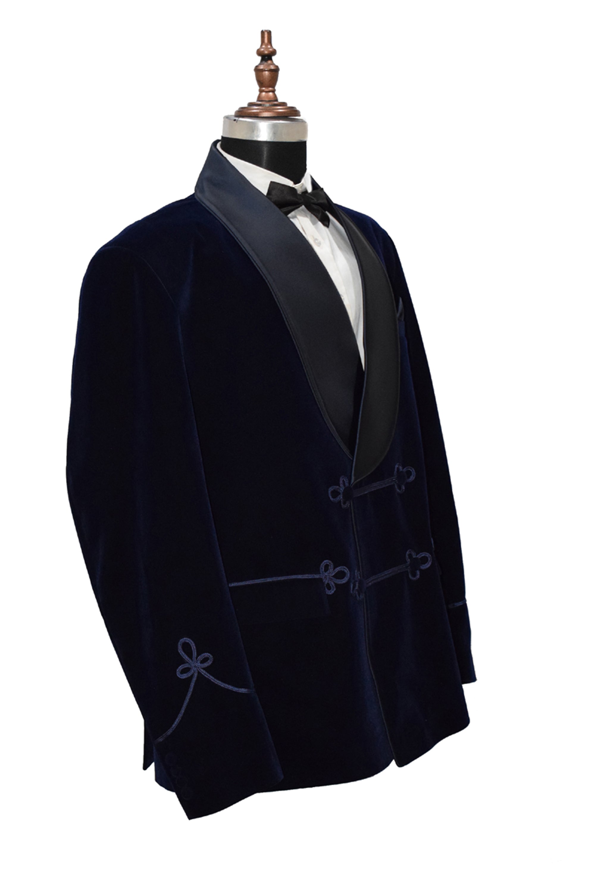 Men Navy Blue Velvet Smoking Jacket Classic Style for Timeless Evening Wear